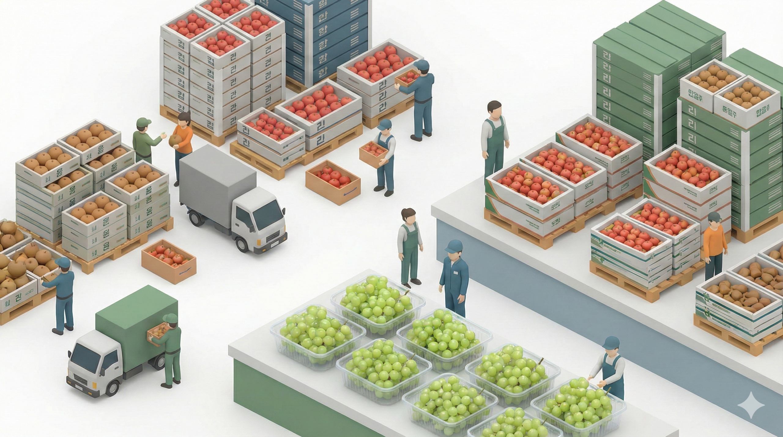 2026년 2월 11일 과일 시세 분석 데이터와 상인실록 로고가 있는 도매 시장 전경